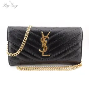 SAINT LAURENT Grain de Poudre Chevron YSL Clutch on Chain