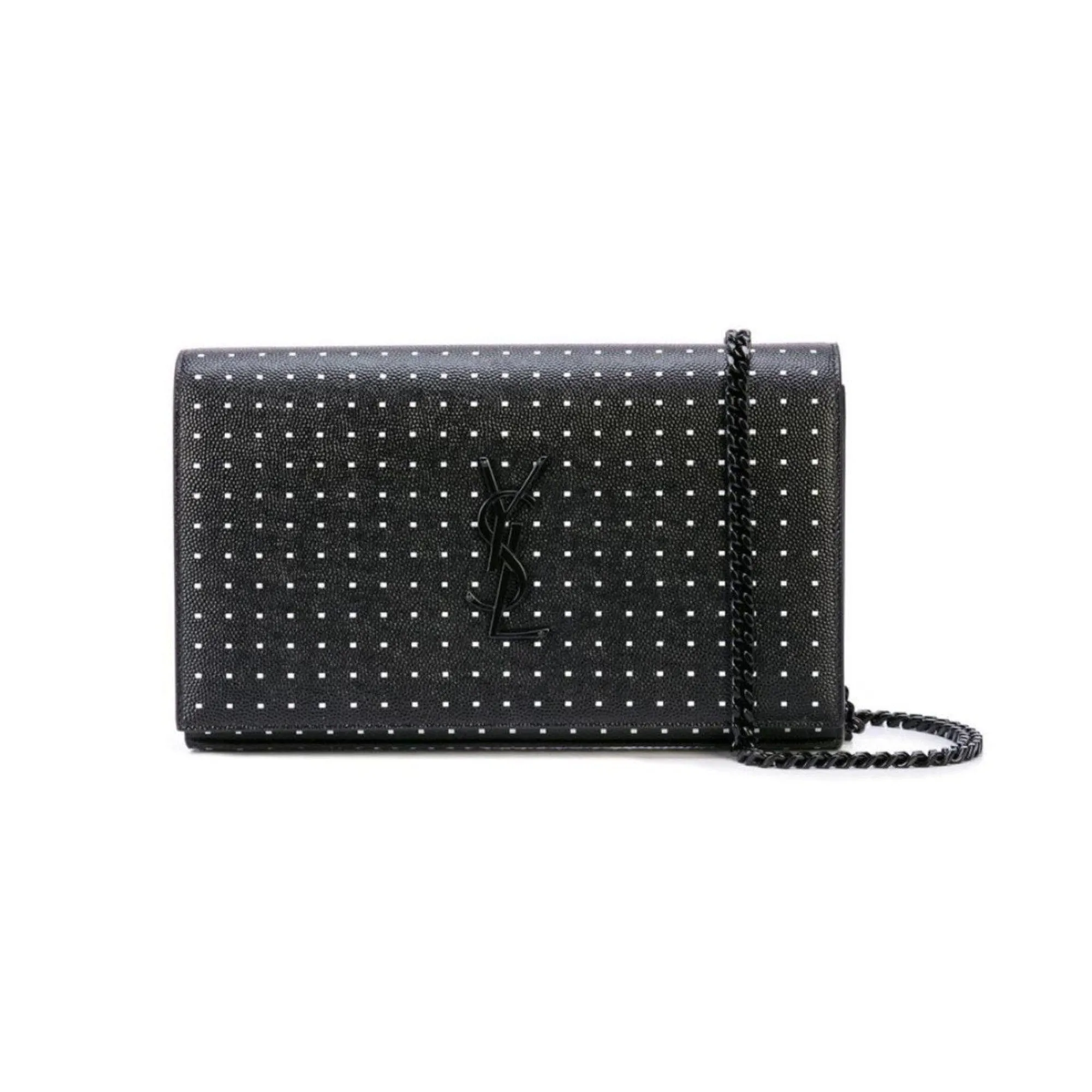 Saint Laurent Kate Monogram Grain De Poudre Black Polka Dot Leather Bag