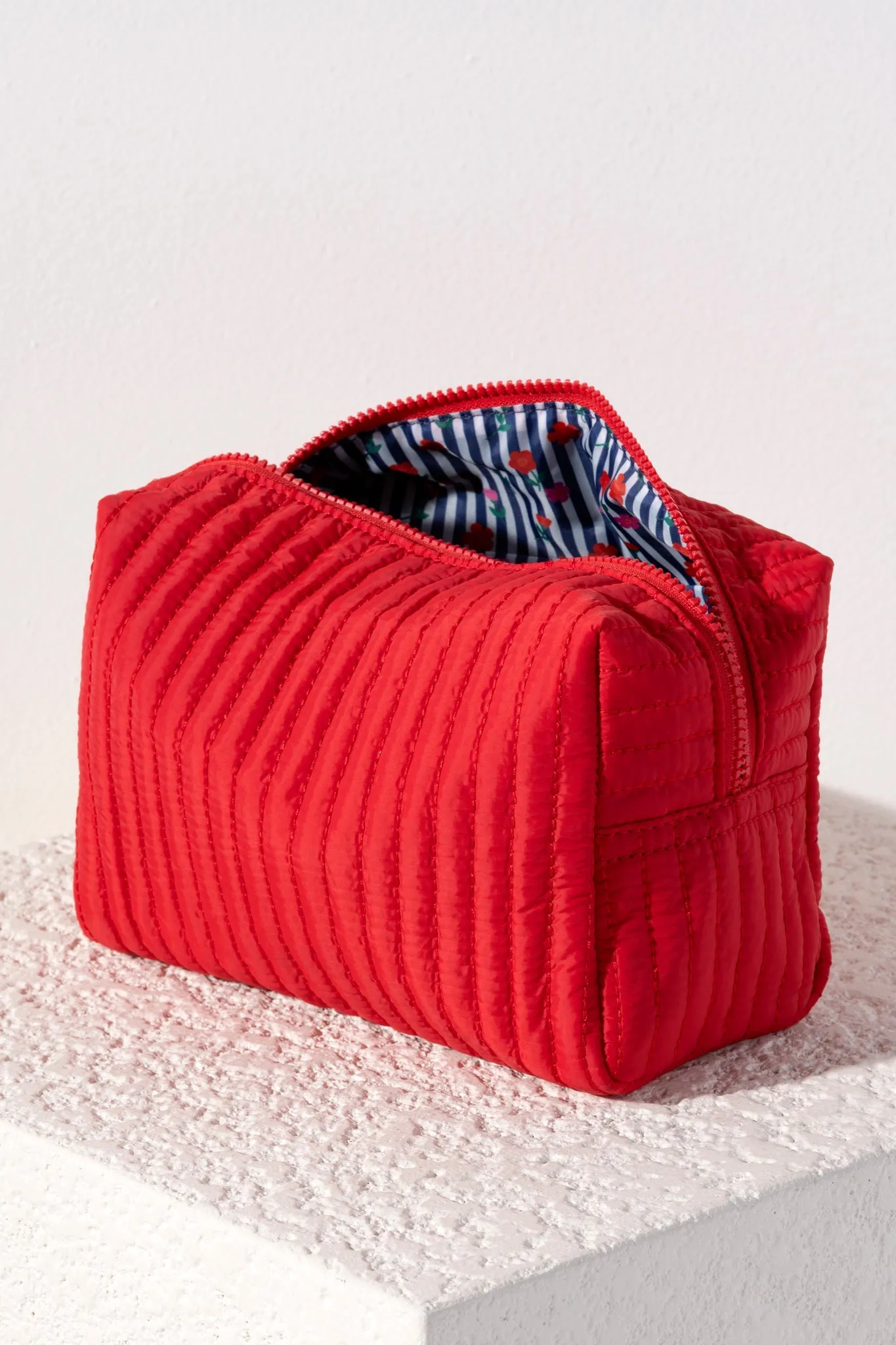 Shiraleah Ezra Quilted Nylon Large Boxy Cosmetic Pouch, Red