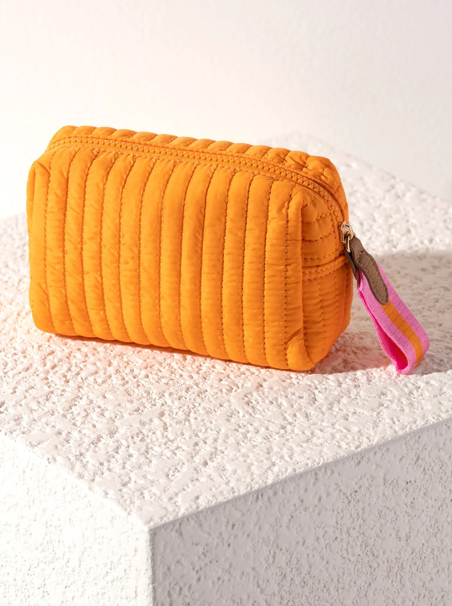 Shiraleah Ezra Quilted Nylon Small Boxy Cosmetic Pouch, Orange