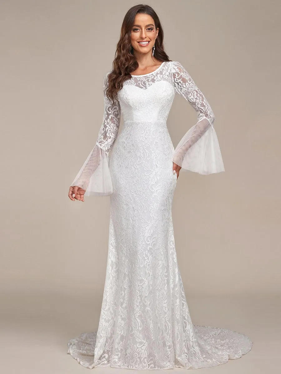 Sweetheart Long Bell Sleeve Mermaid Wedding Dress