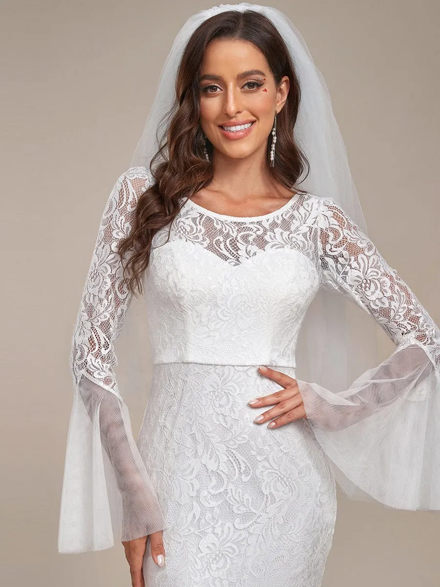 Sweetheart Long Bell Sleeve Mermaid Wedding Dress