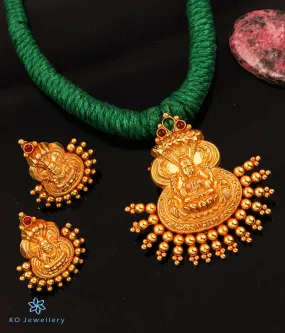 The DhanLakshmi Silver Thread Necklace (Green)