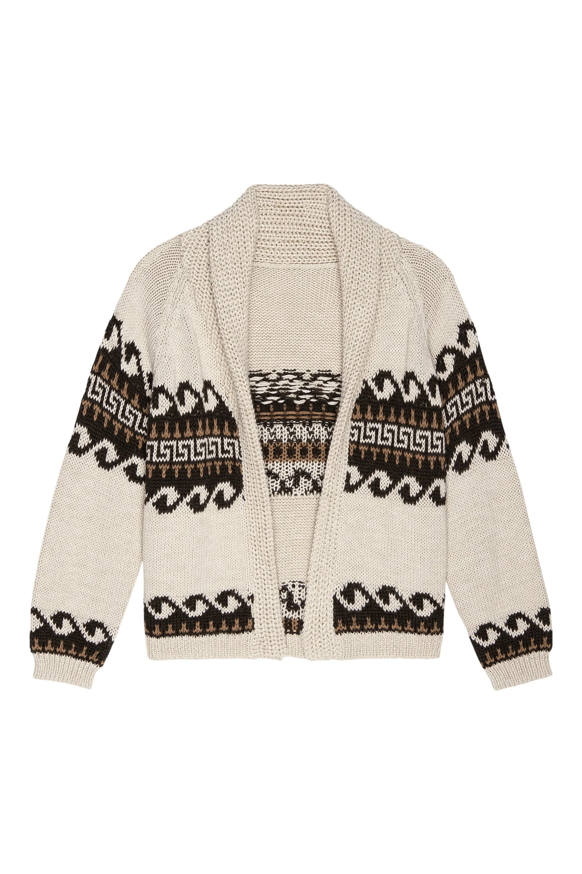 The Great Greek Key Lodge Cardigan in Cream with Driftwood