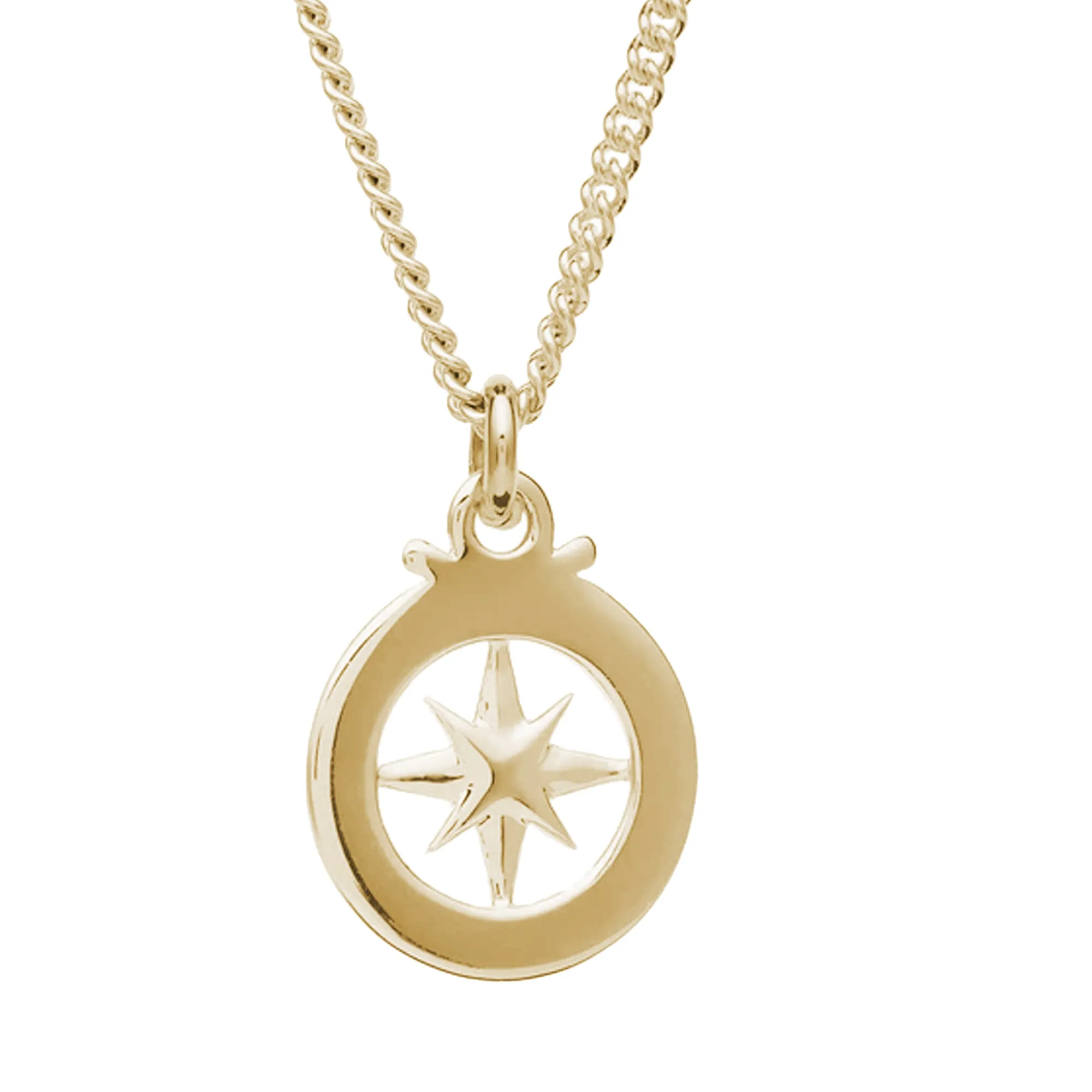 Travel Safe Outline Compass Small Solid Gold Necklace