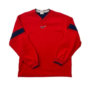 Vintage 90s Women's Red Nike Centre Swoosh Sweatshirt - Large