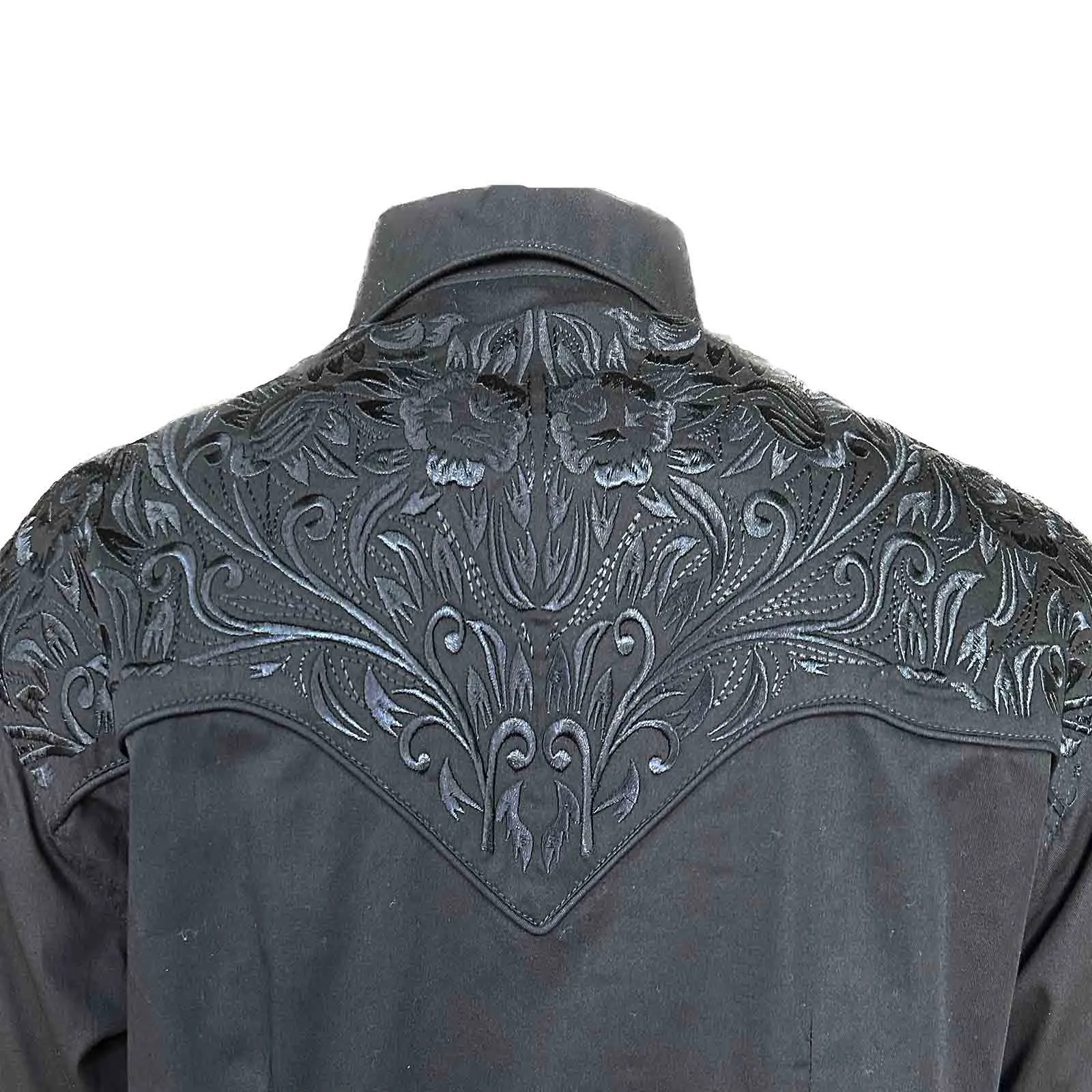 Women's Vintage Tooling Embroidery Black-on-Black Western Shirt