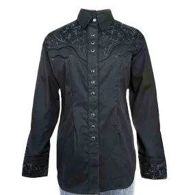 Women's Vintage Tooling Embroidery Black-on-Black Western Shirt