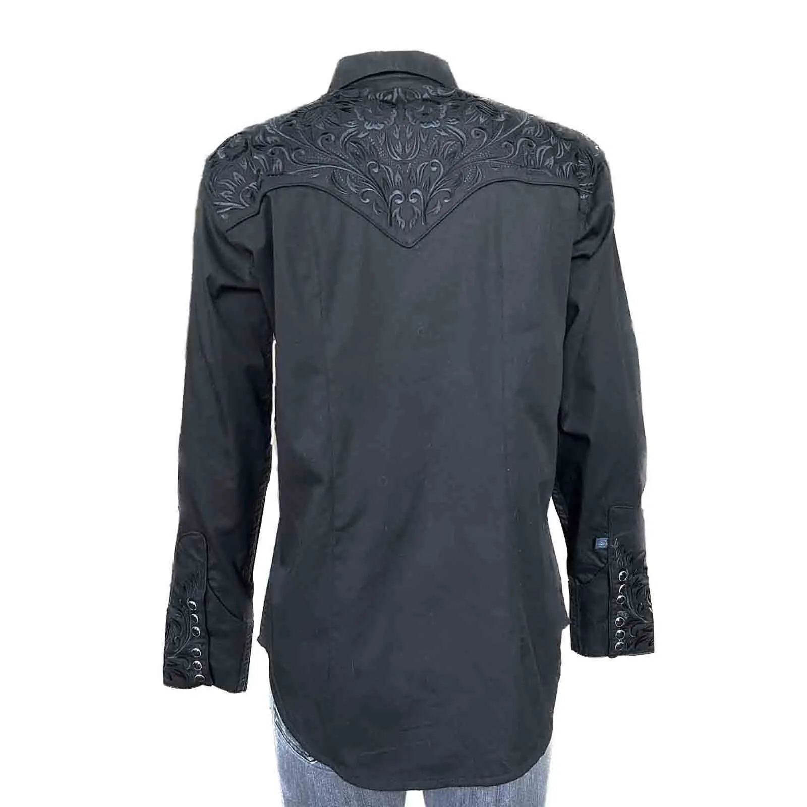 Women's Vintage Tooling Embroidery Black-on-Black Western Shirt